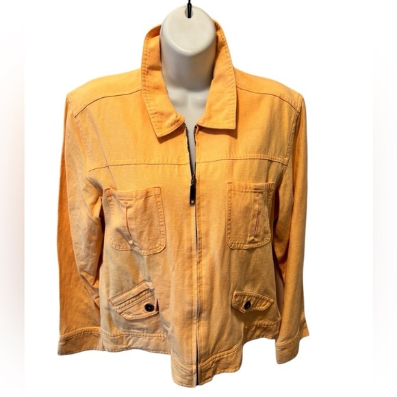 J.Jill Linen Boxy Fit Full Zip Short Jacket Sz S Peach Orange Pockets Spring - Picture 1 of 6